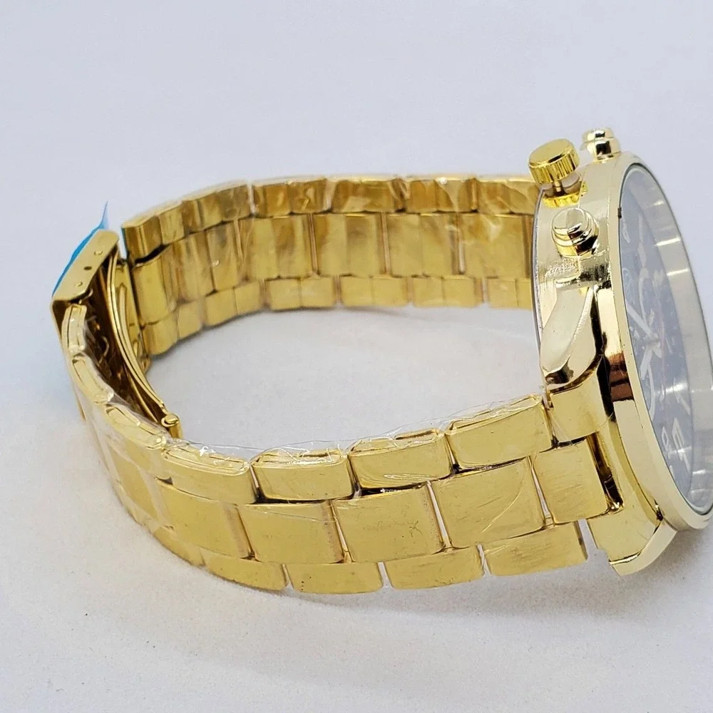 Men's Watch 42MM Large Gold Case Black Dial Date Gold Bracelet‎ Band 7